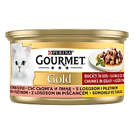 Gourmet Somon ve Tavuk Parçalı Soslu Yaş Kedi Maması 85 gr